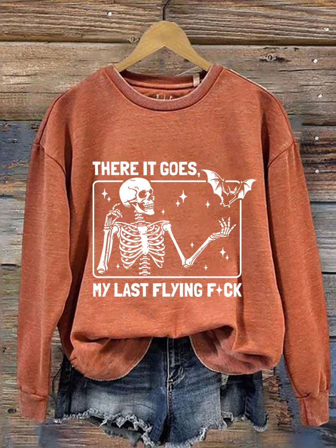 Women's Halloween There It Goes My Last Flying F*ck  Print Crew Neck Sweatshirt