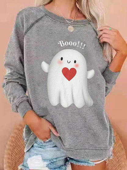 Women's Halloween Ghost Booo Print Casual Sweatshirt