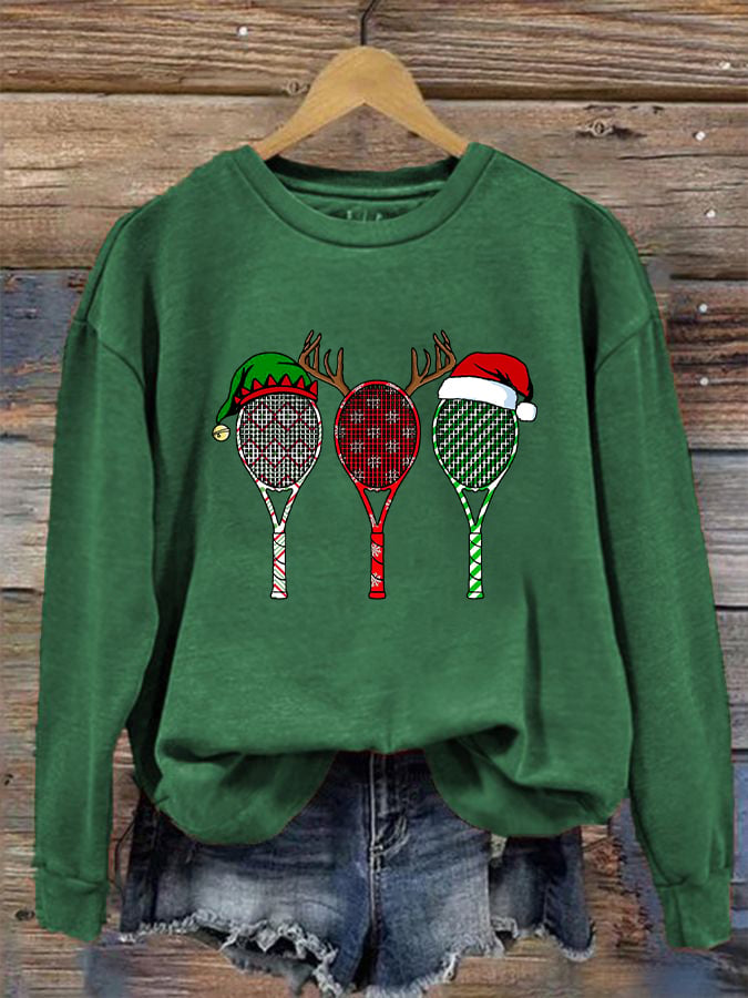 Women's Christmas Tennis Racket Printed Casual Sweatshirt