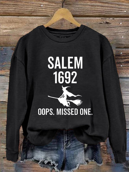 Women's 1692 Salem Witch Print Round Neck Long Sleeve Sweatshirt