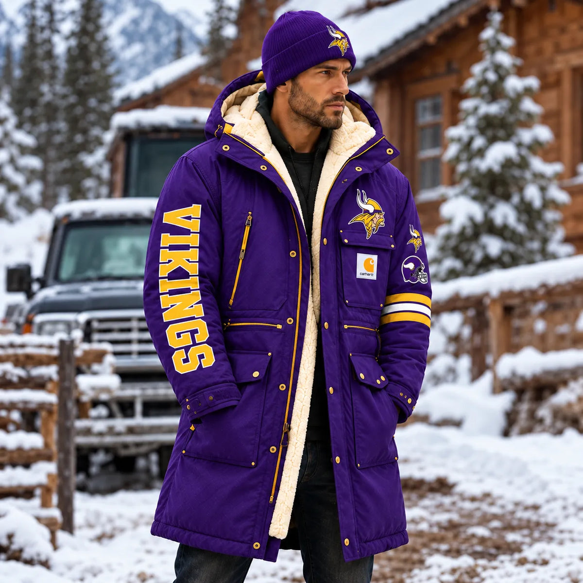 UNISEX MINNESOTA VIKINGS PURPLE WINTER SHERPA LINED HOODED PARKA JACKET