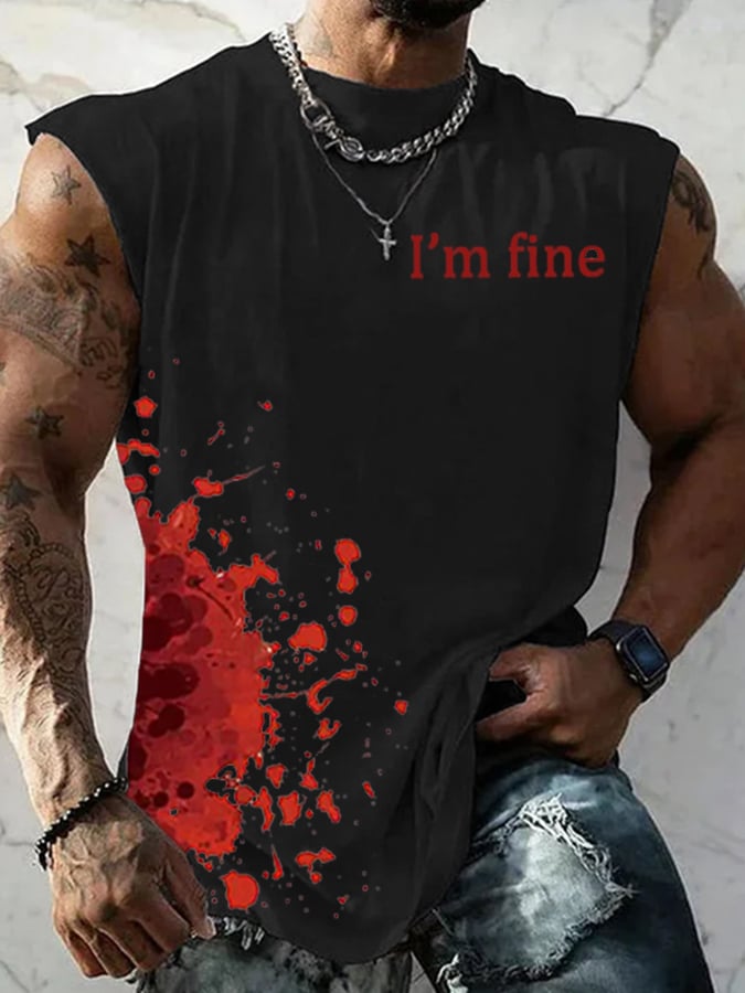 Men's I'm Fine Print Casual Tank Top