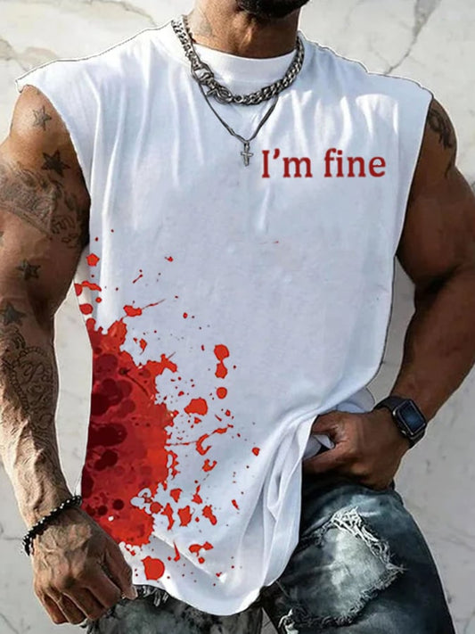 Men's I'm Fine Print Casual Tank Top