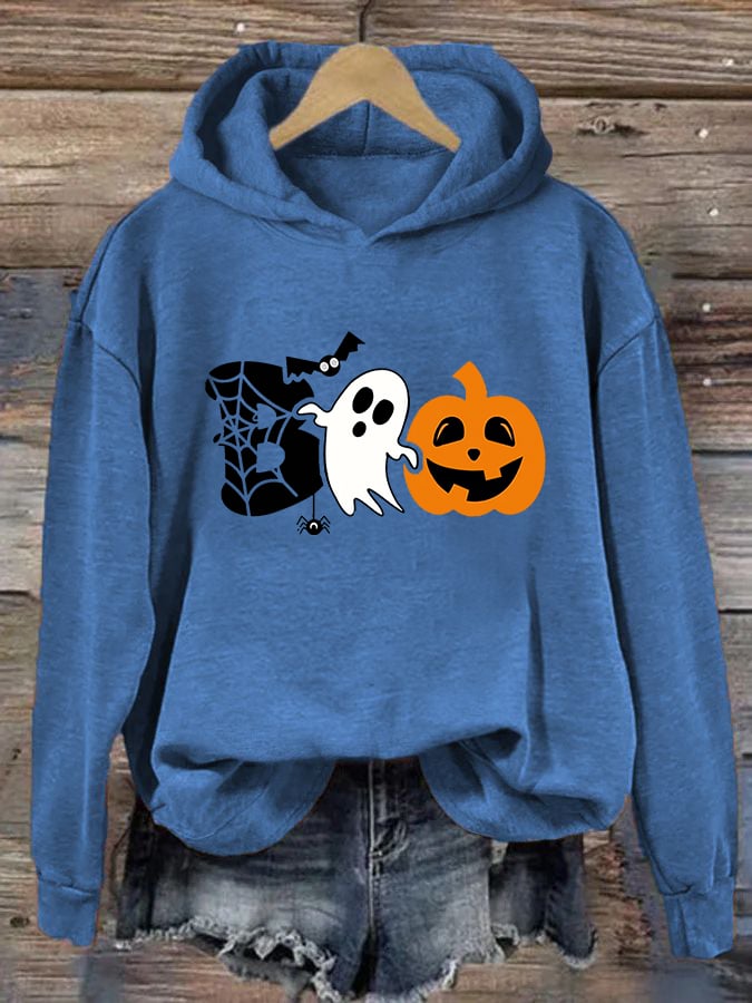 Women's Halloween Spooky Spider Boo Casual Hoodie