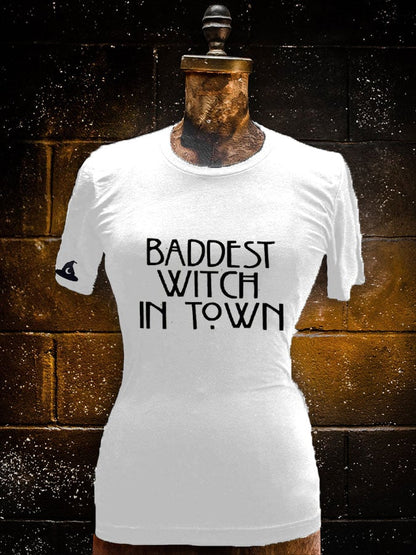 Women's Halloween Baddest Witch In Town Print T-Shirt