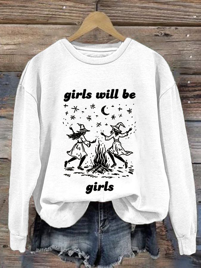 Women's Girls Witch Print Sweatshirt