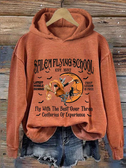 Women's Funny Halloween Salem Witch Salem Flying  Casual Hoodie