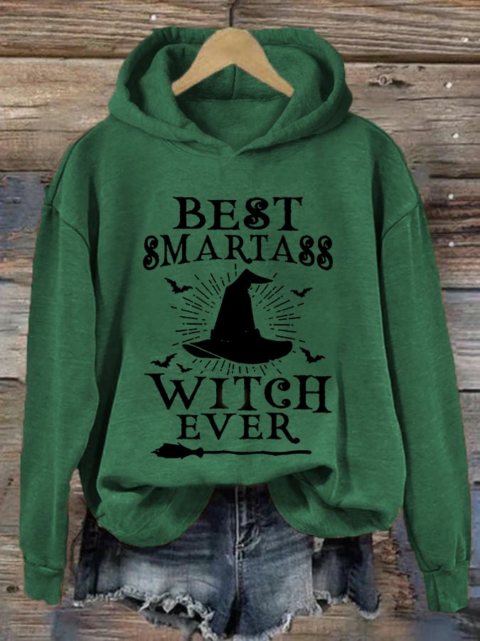 Women's Halloween Best Smartass Witch Ever Print Hoodie