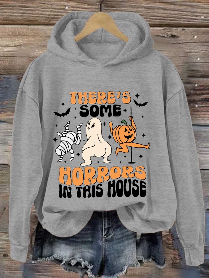 Women's Funny Halloween There's Some Horrors In This House Pumpkin Spooky Mummy Hoodie