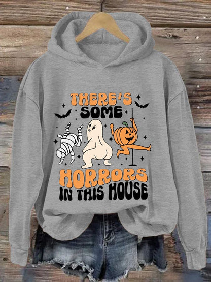 Women's Funny Halloween There's Some Horrors In This House Pumpkin Spooky Mummy Hoodie