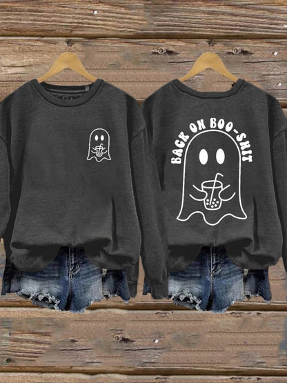 Women's Halloween Back On My Boo-Shit Printed Sweatshirt