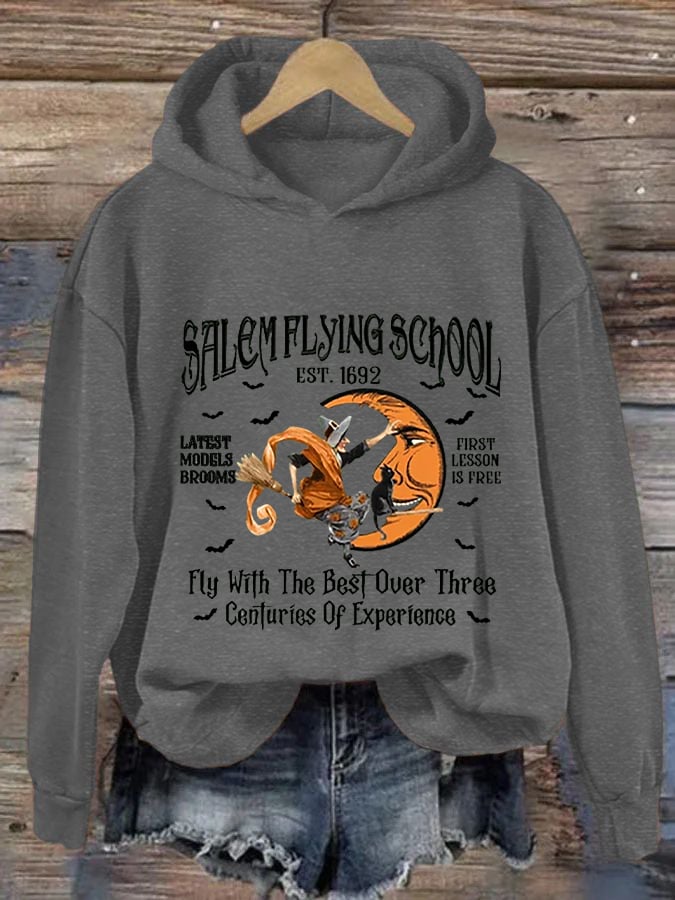 Women's Funny Halloween Salem Witch Salem Flying  Casual Hoodie