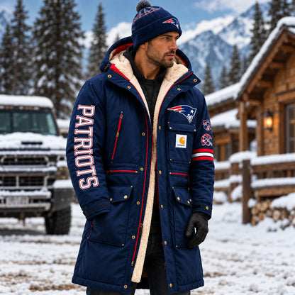 UNISEX NEW ENGLAND PATRIOTS BLACK WINTER SHERPA LINED HOODED PARKA JACKET