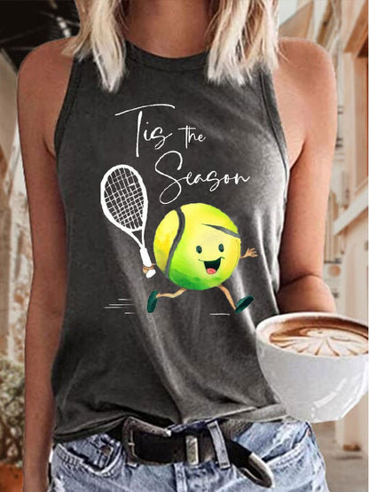 Women's Funny Tennis Tis The Season  Print O-Neck Top