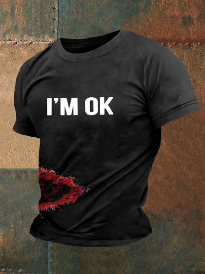 Men's Funny Halloween "I'M OK" Blood Printed T-shirt