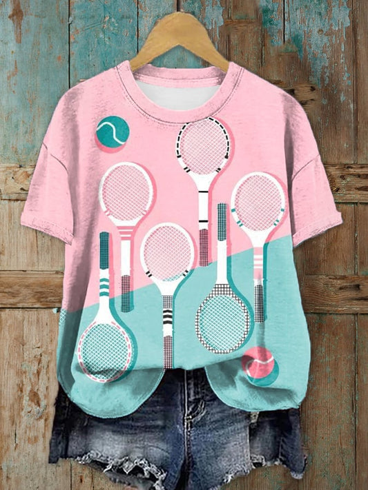 Women's Funny Tennis Patchwork Print T-Shirt