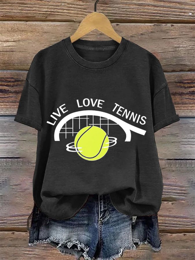 Women's Tennis Printed Round-Neck Casual T-Shirt