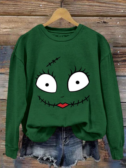 Women's Halloween Sally Happy Face Funny Sweatshirt