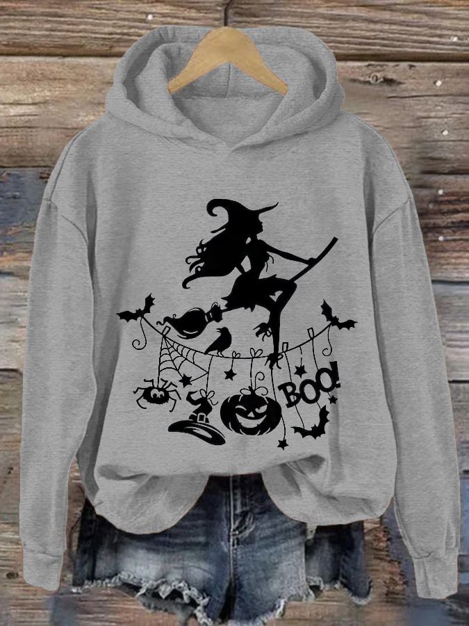 Women's Funny Halloween Witch Boo Printed Casual Hoodie