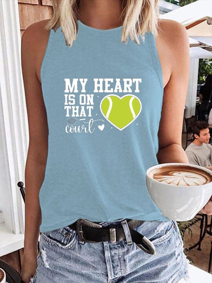 Women's tennis enthusiasts "My heart is on that court" printed casual vest