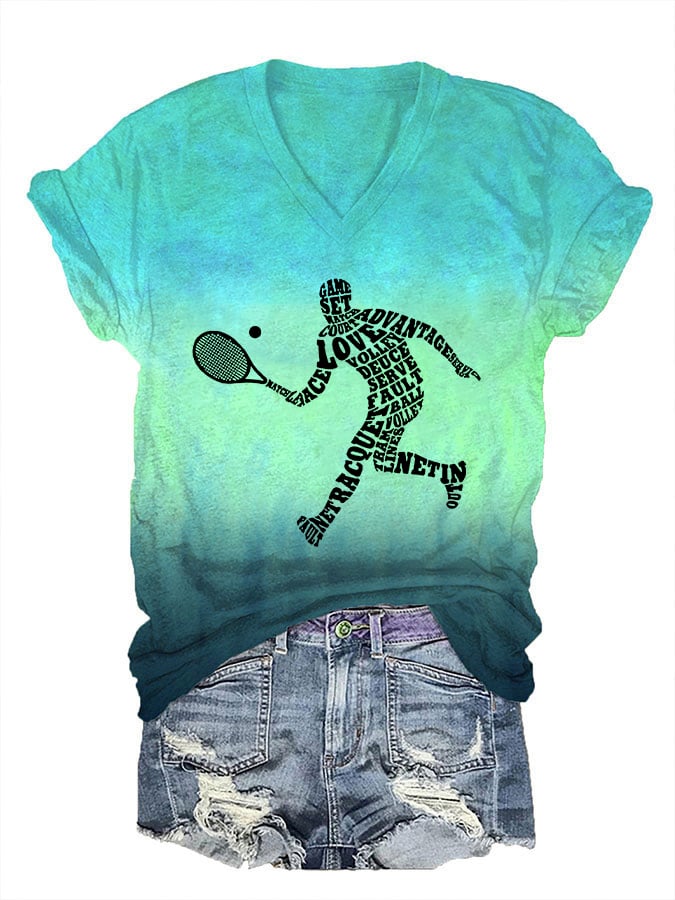 Women's Tennis Player Tennis Lover Print V-Neck T-Shirt