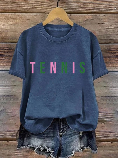 Women's Tennis Printed Round-Neck Casual T-Shirt