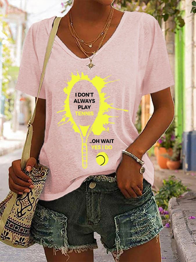 Women's Tennis Print V-Neck T-Shirt