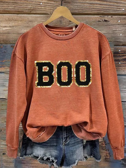 Women's Halloween BOO Print Casual Sweatshirt