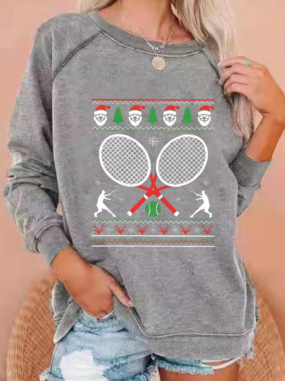 Women's Christmas Tennis Racket Printed Casual Sweatshirt