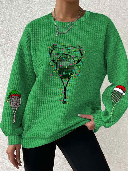 Women's Christmas Tennis Racket Print Waffle Sweatshirt