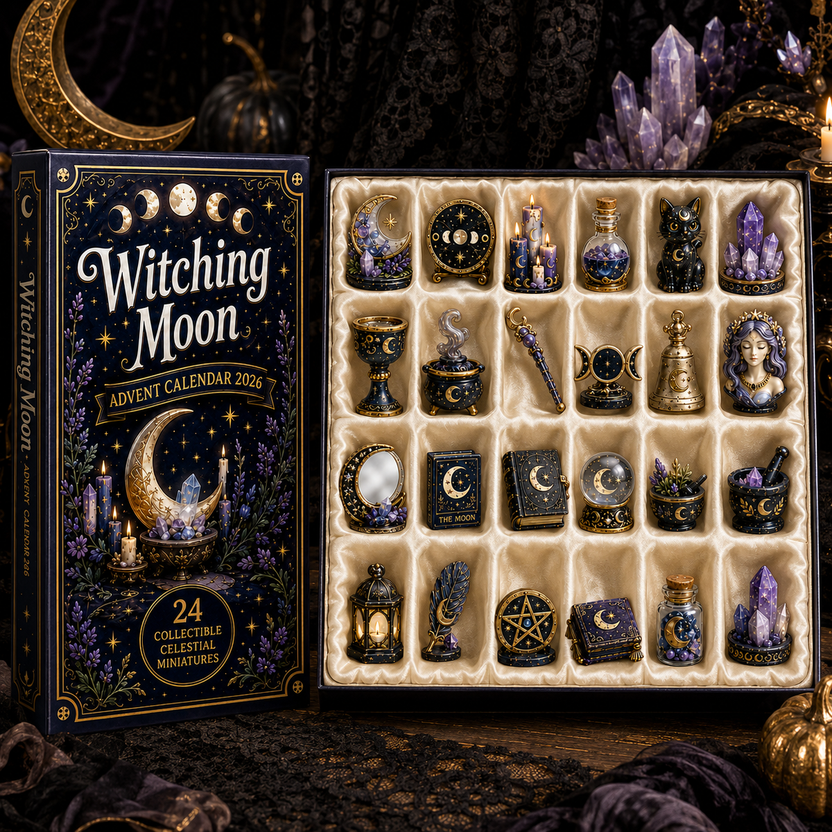 Witching Moon Advent Calendar 2026 – 24 Days of Celestial Miniatures, Mystical Moon Collectibles & Magical Gifts for Witchy Decor Lovers