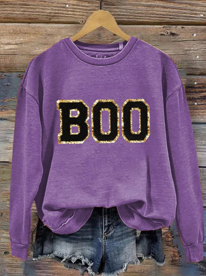 Women's Halloween BOO Print Casual Sweatshirt