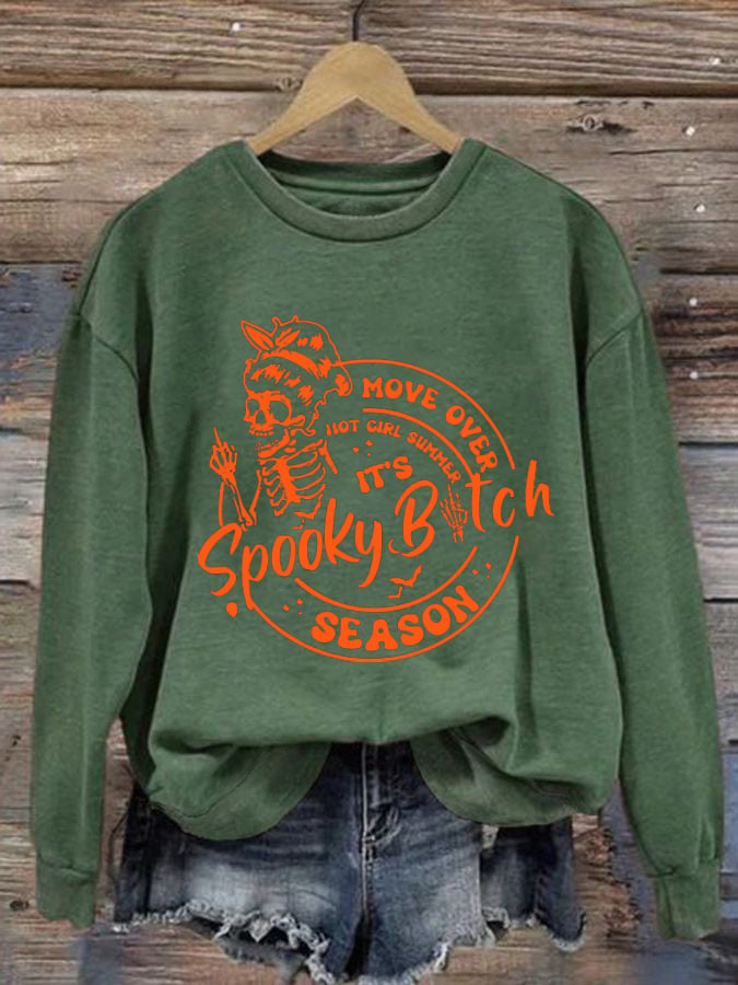 Women's Funny Halloween Spooky Bitch Season Move Over Hot Girl Summer Printed Sweatshirt