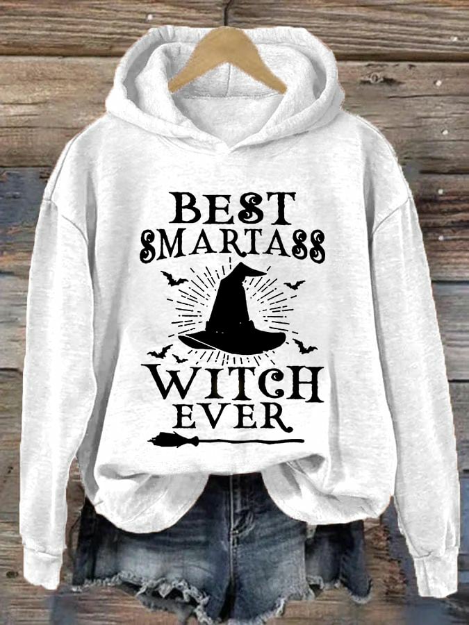 Women's Halloween Best Smartass Witch Ever Print Hoodie