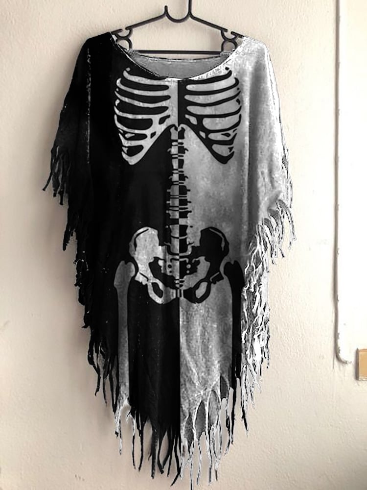 Women's Halloween Skull Black And White Tassels Top