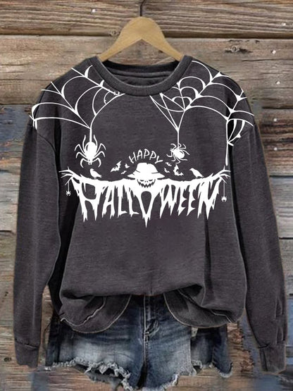 Happy Halloween Print Round Neck Sweatshirt