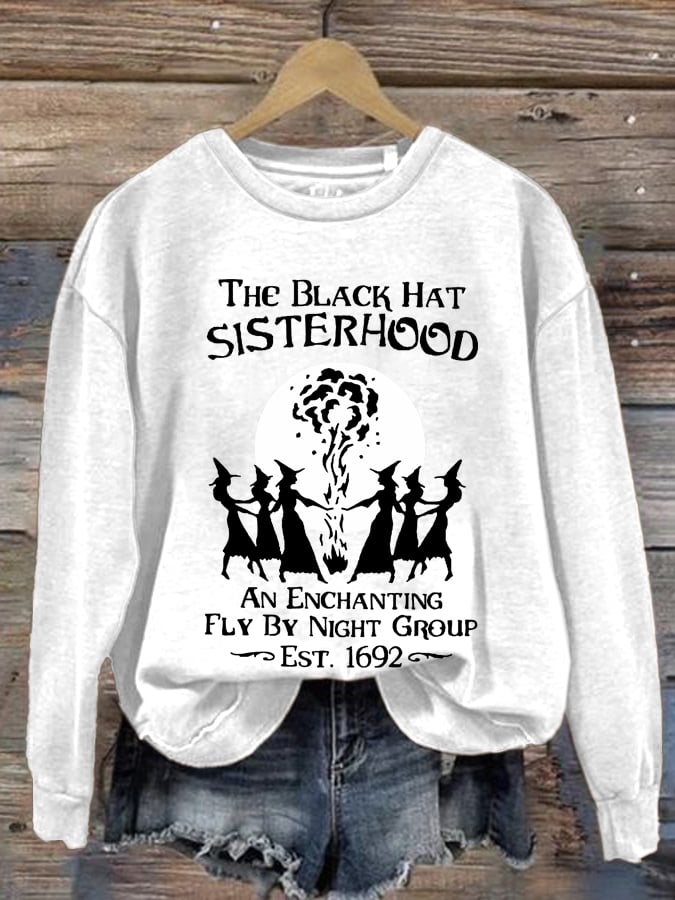 The Black Hat Sisterhood Halloween Print Round Neck Sweatshirt