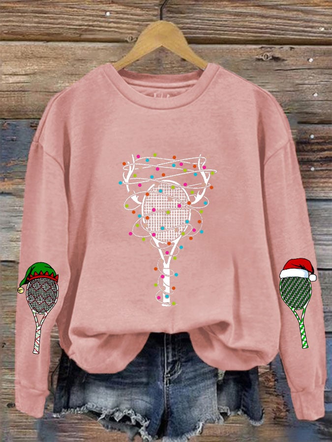 Women's Christmas Tennis Racket Printed Casual Sweatshirt