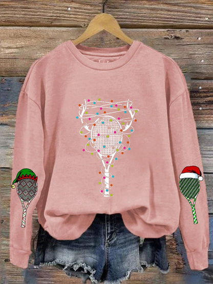 Women's Christmas Tennis Racket Printed Casual Sweatshirt