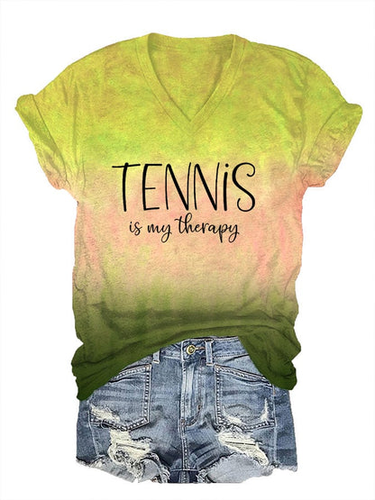 Women's Tennis Is My Therapy Print T-Shirt
