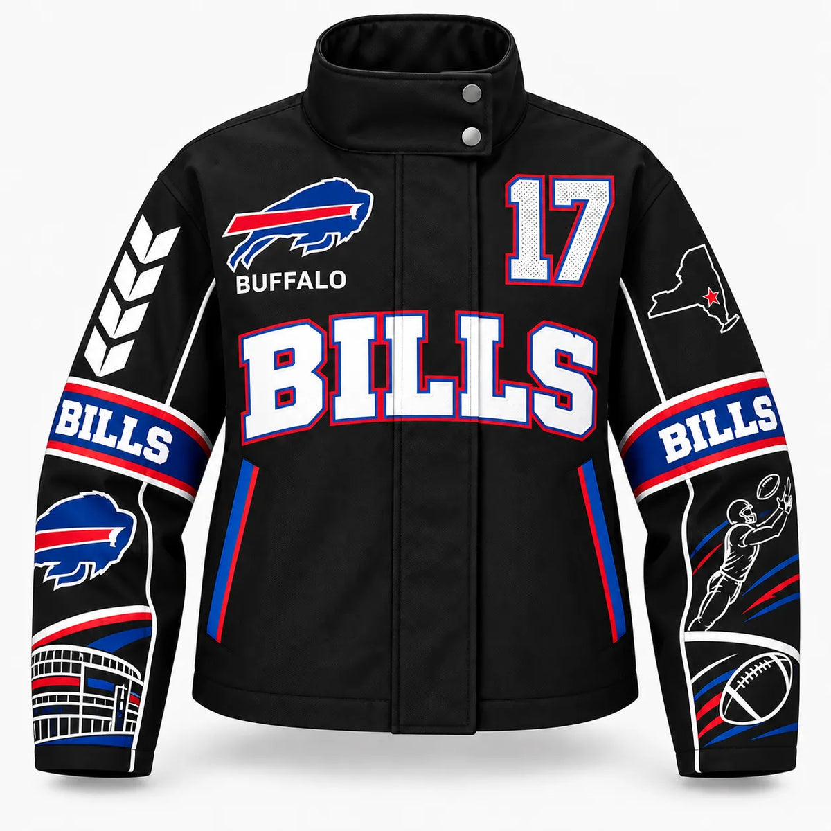 BUFFALO BILLS TEAM LOGO FOOTBALL GRAPHIC STAND COLLAR JACKET