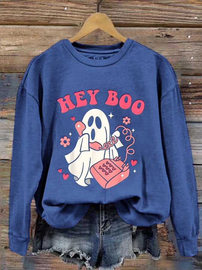 Women's Halloween Funny Hey Boo Printed Sweatshirt