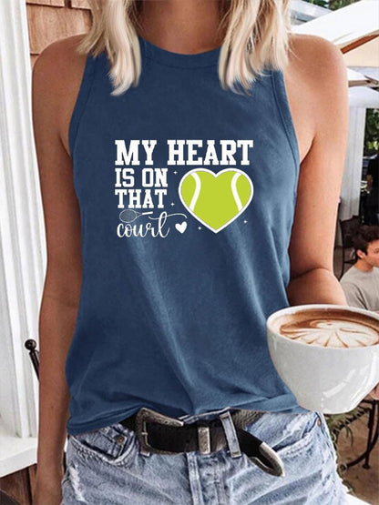 Women's tennis enthusiasts "My heart is on that court" printed casual vest