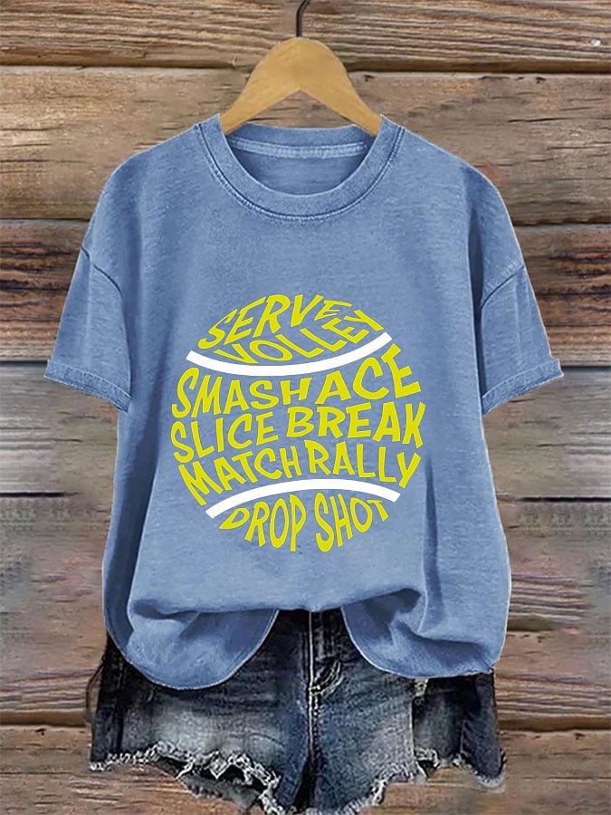 Women's Tennis Printed Round-Neck Casual T-Shirt