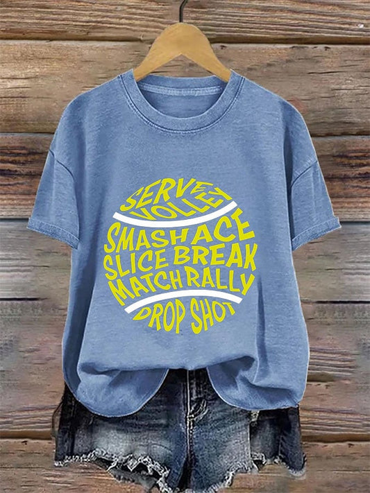 Women's Tennis Printed Round-Neck Casual T-Shirt