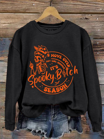 Women's Funny Halloween Spooky Bitch Season Move Over Hot Girl Summer Printed Sweatshirt