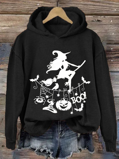 Women's Funny Halloween Witch Boo Printed Casual Hoodie