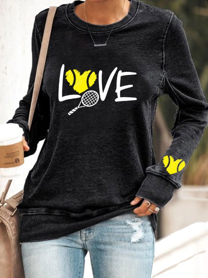 Women's love tennis printed casual sweatshirt