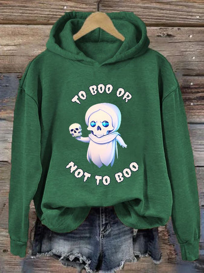 Women's "To boo or not to boo" printed casual hooded sweatshirt