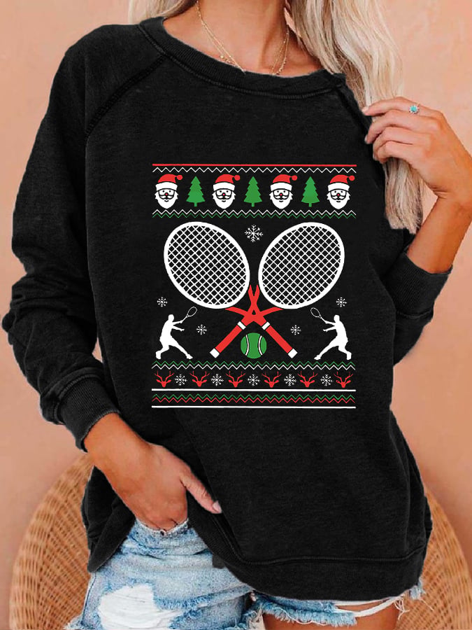 Women's Christmas Tennis Racket Printed Casual Sweatshirt